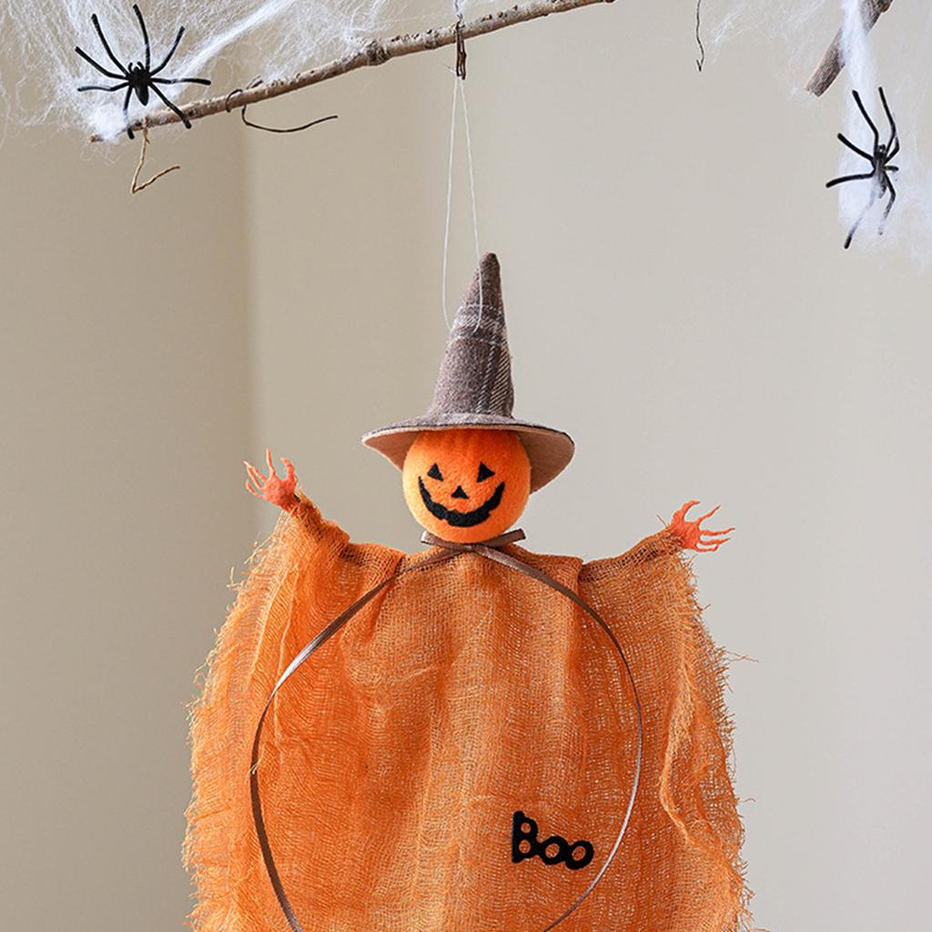 Halloween Mesh Ghost Pumpkin Witch Hanging Decorations Sheer Silk Cloth Spooky Halloween Party Decor for Windows Porch