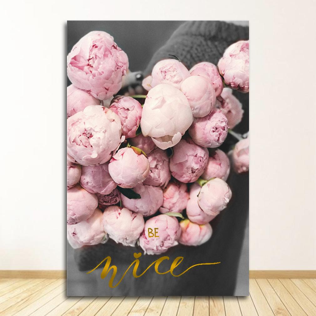 Canvas Painting Nordic Decor Elegant Peony Flower Phrase Poster And Print Wall Art Picture For Living Room Home Decoration