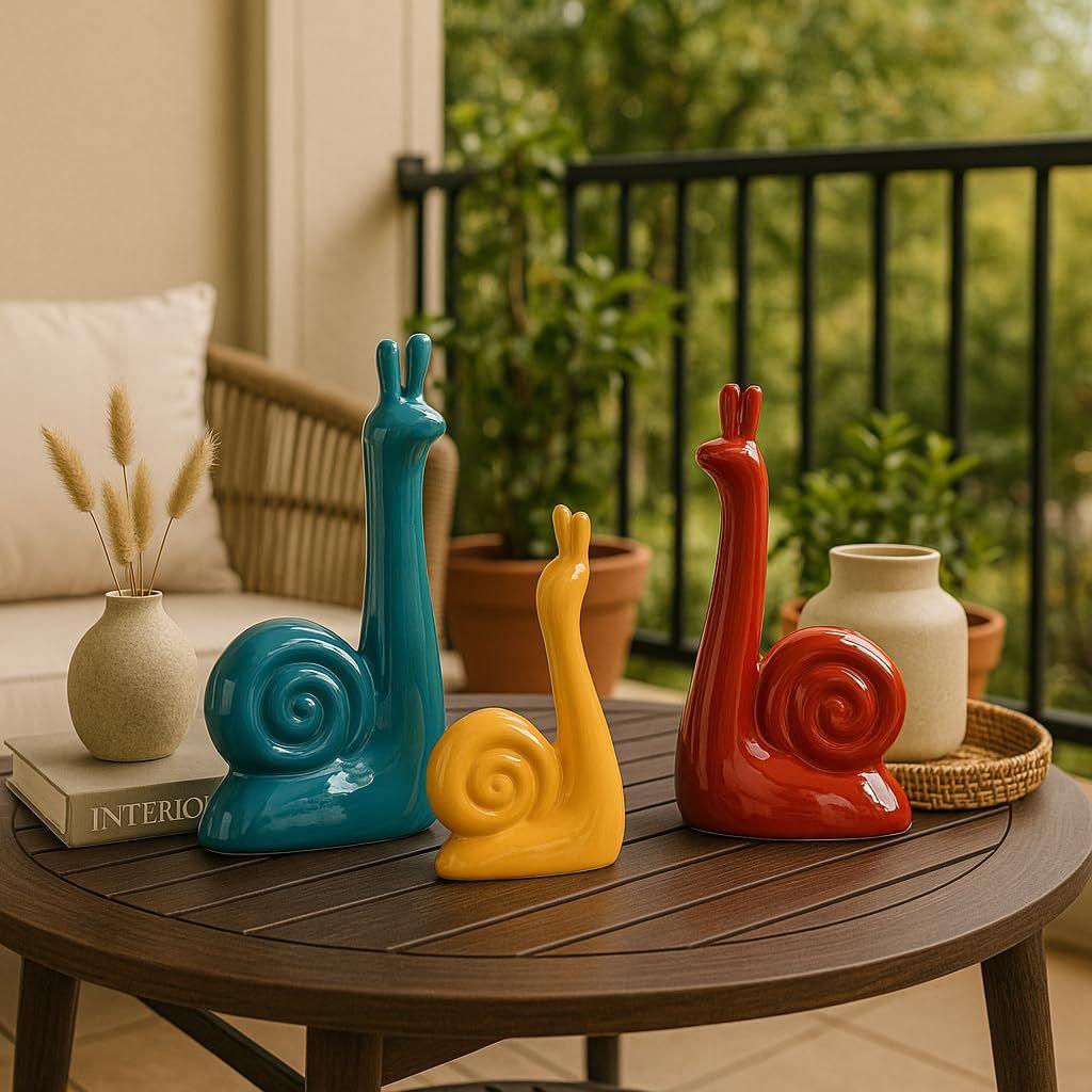Modern Lucky Snail Family Ceramic Statues for Home Decor (Pack of 3, Multi-Coloured)