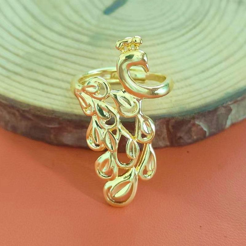 Простое ретро объемное кольцо с павлином женское кольцо