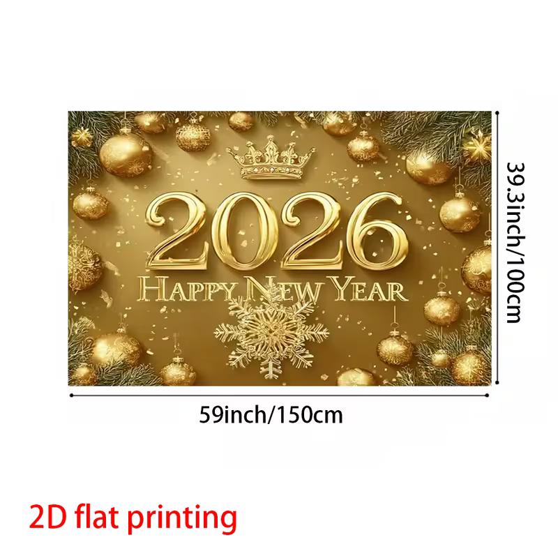 2D Gold 2026 Happy New Year Banner Backdrop Christmas Ornament New Year Eve Party Decor Background