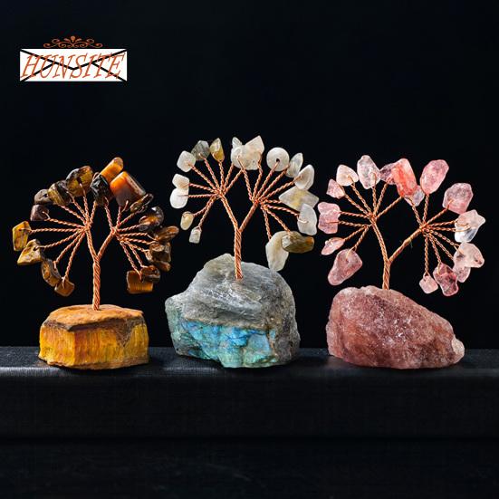 Красочный орнамент из натурального камня с основанием, денежное дерево с положительной целебной энергией