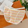 Женское нижнее белье с вырезом на талии, женские трусы, тонкие антибактериальные трусики в полоску в стиле пэчворк