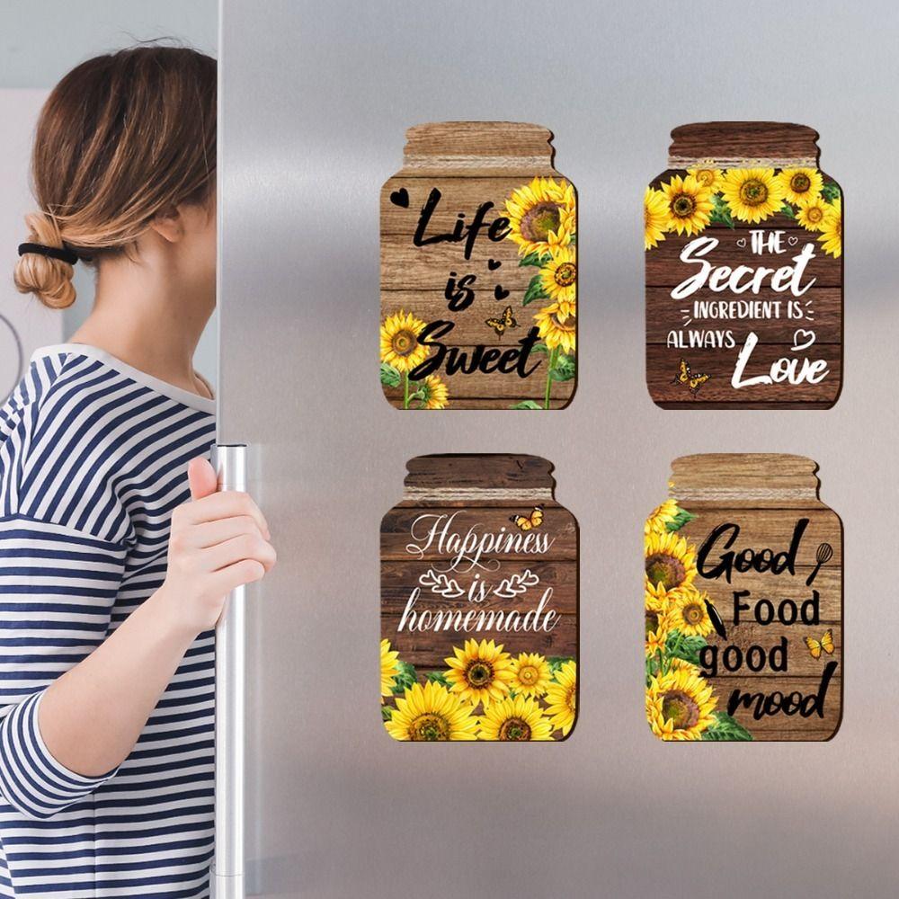 Rustic Sunflower Wall Sticker Mason Jar Shape Wooden Signs English Decorative Painting Dining Room