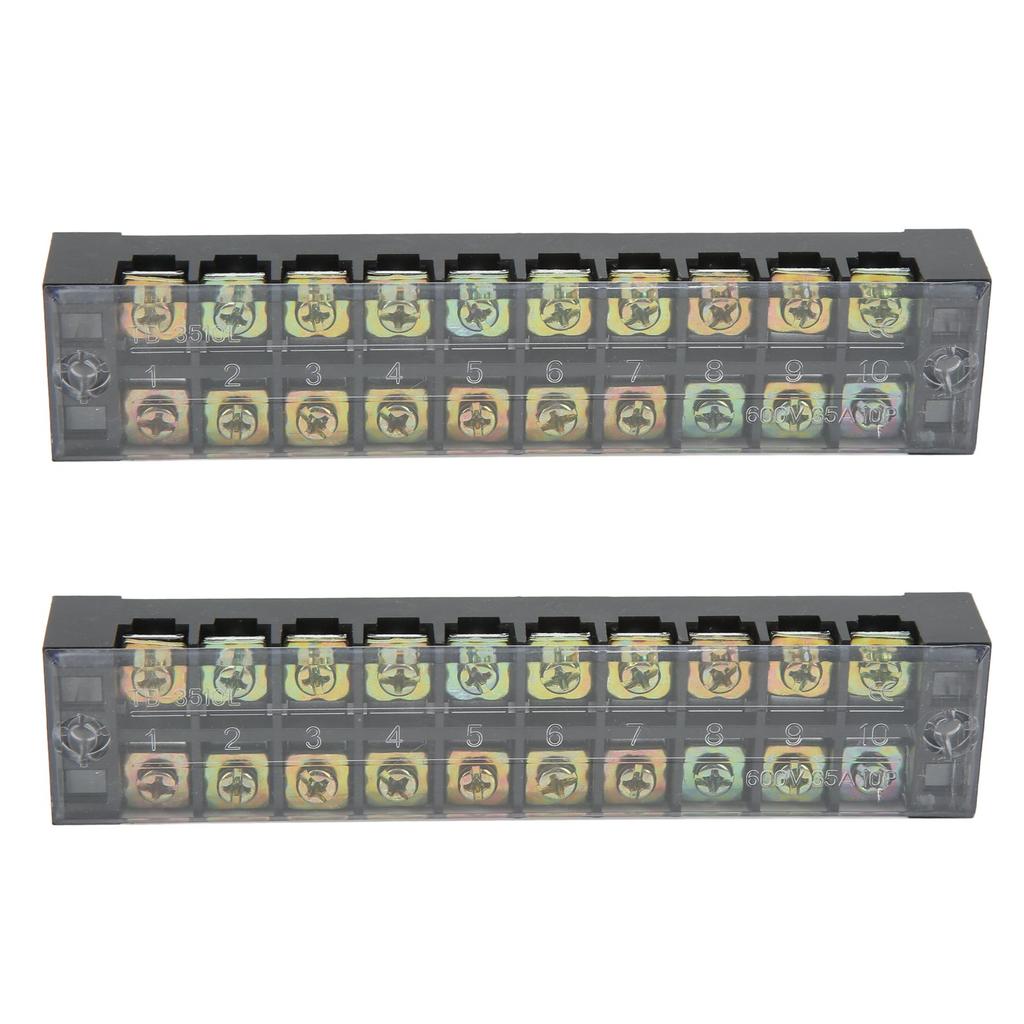 2Pcs Terminal Strip TB Fixed Large Current Dual Row Wire Barrier Block Terminal Strip with Transparent Cover 600V 35A
