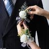Свадебный Цветок на Грудь, Свадебный Цветок на Запястье Жениха Невесты Подружки Невесты, Свадебный Аксессуар, Искусственный Цветок с Лентой Розы, Венки