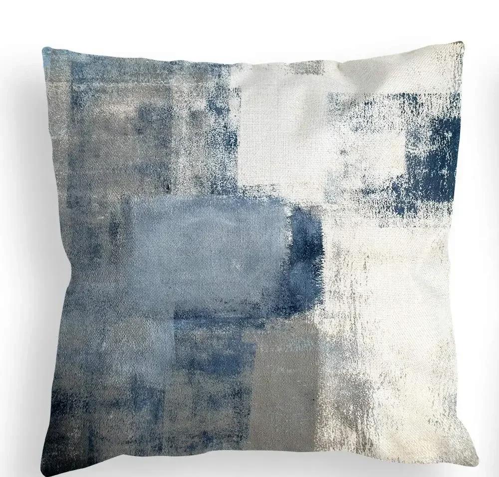 Nordic Blue Grey Abstract Linen Pillowcase Living Room Sofa Cushion Cover _ Home Decoration Pillowcase _ CustomizableLK-- ,