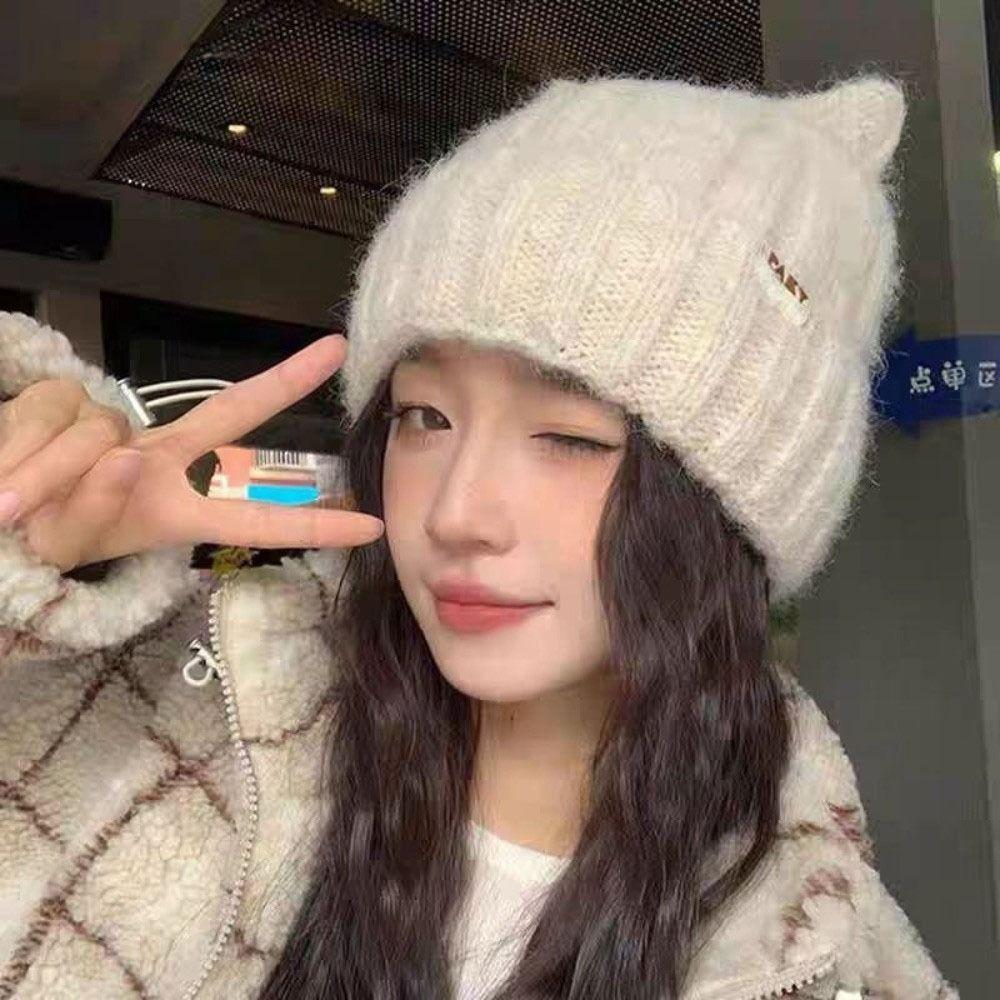 Шапка с кошачьими ушками Y2k Ветрозащитная женская шапка-бини Модная вязаная шапка-пуловер для девочек