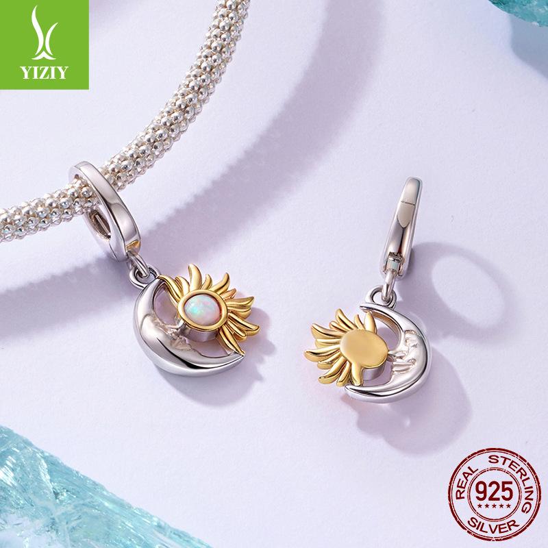 Серебро S925 Опал Солнце и Луна Открывающийся и Закрывающийся Кулон Аксессуары Нишевая Позолота K Золотом Бусины Солнце и Луна