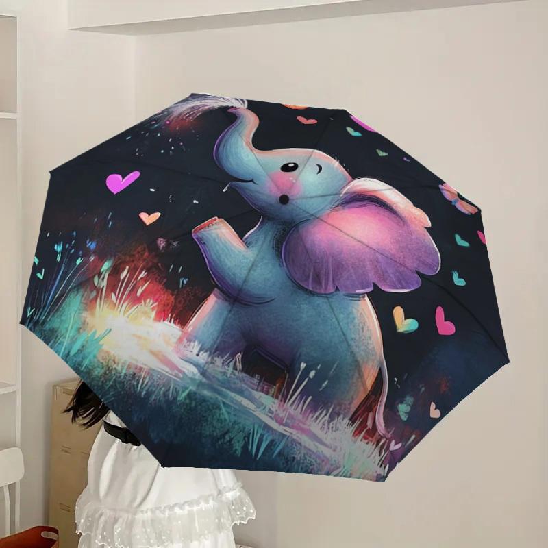 1pc Cute Elephant with Butterflies Umbrella with Plastic Handle,Suitable for All Seasons Home Travel Outdoor UmbrellaDD008
