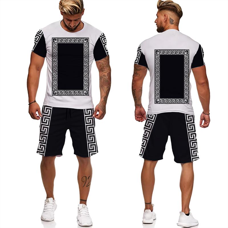 Summer Men's Fashionable Round Neck Streetwear Tracksuit - 3D Print Short Sleeve T-shirt And Shorts Set