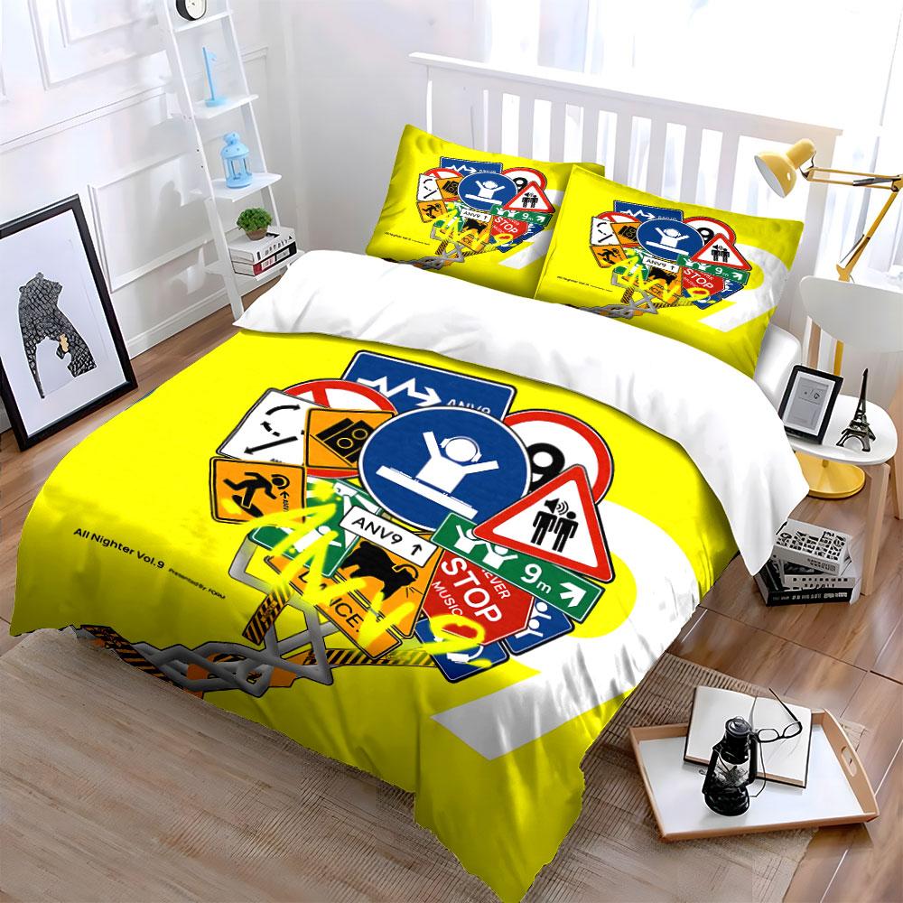 Traffic Signs and DJ Pattern Bedding Duvet Cover Set Duvet Cover Pillowcases (1*Duvet Cover 2*Pillowcases, without duvet insert)