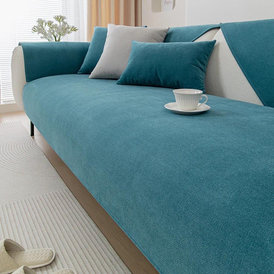 Однотонная подушка из хлопка и льна, чехол для дивана, гостиная, спинка дивана, полотенце, универсальный для всех сезонов, утолщенный нескользящий коврик для дивана