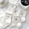 5-Pack Women's Heart Bow Socks, Spring and Autumn Fashionable Minimalist Heart Bow Design! Adorable Patterns On the Little White Socks