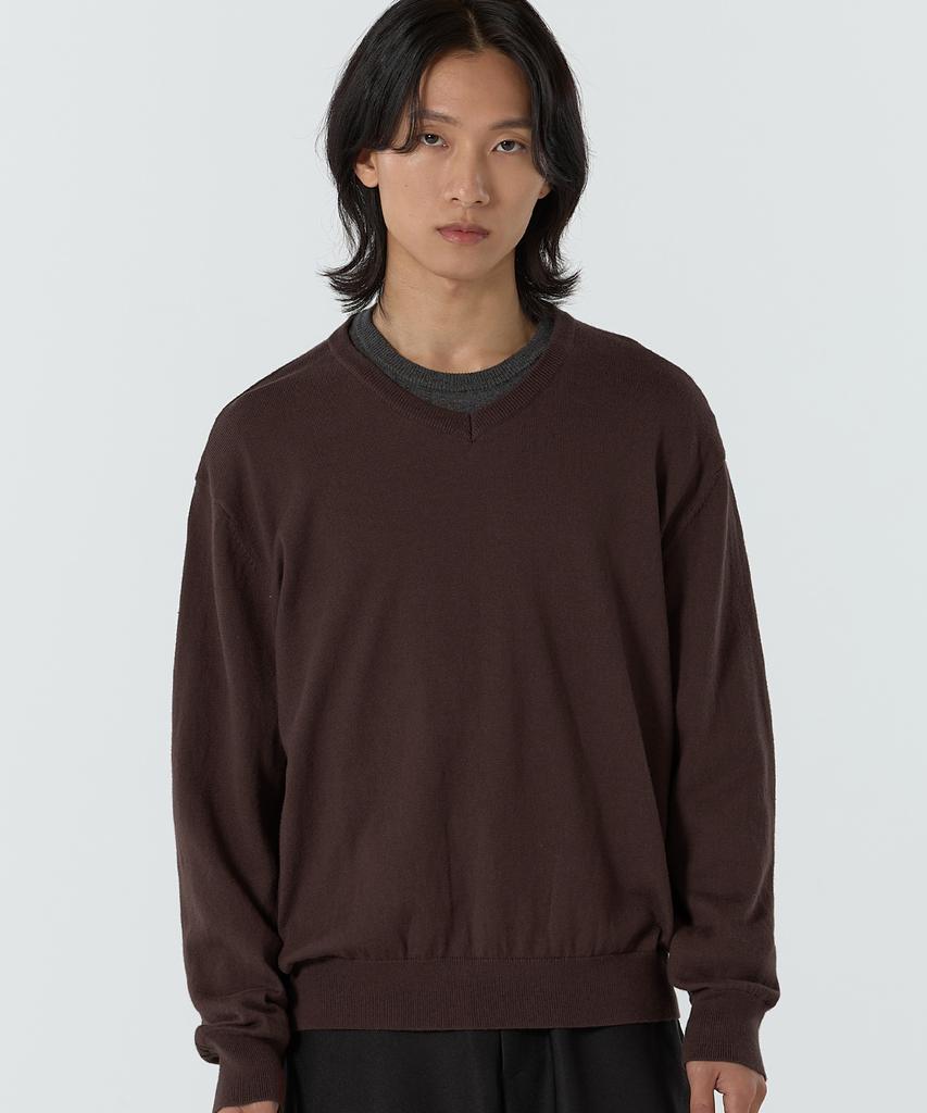 JUAN HOMME Refined V-Neck Knit (Brown)