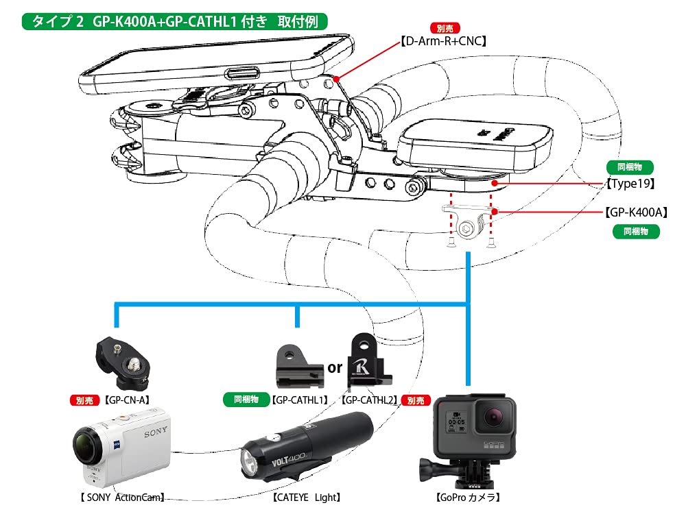 Крепление-комбо Тип 19 для Типа 2 для Диаметра Крепления на Руль Совместимо с Серией Edge [RECMount] "Третье Поколение" Garmin/CycPlus (с GP-K400A +