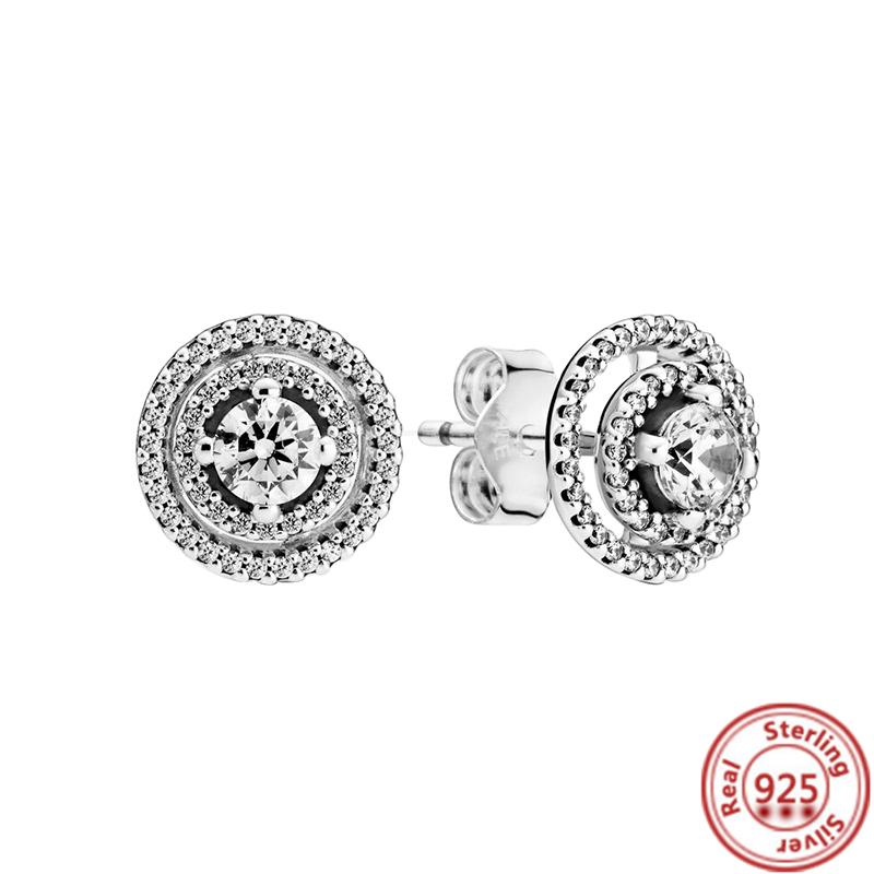 925 стерлингового серебра Шарм Двойной обруч Вечные Серьги Сердце Женская мода Подвеска Сверкающий Паве Серьги-гвоздики Подарки