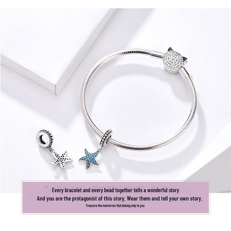 2020 Sterling Silver Starfish Blue Charm Pendant for DIY Bracelets & Necklaces