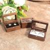 Double Slot Wooden Ring Box Opening Window Jewelry Ring Holder Black Walnut Cufflinks Box  Couples