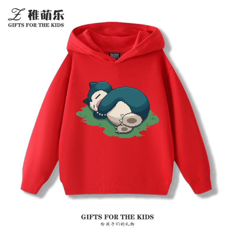 Children's Cartoon Pokémon Snorlax Printed Pullover Clothes Boys Girls Autumn and Winter Casual Fashion Warm Hooded Sweatshirt