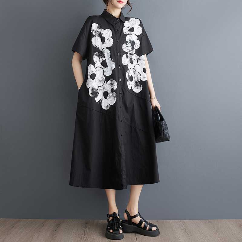 Ladies' Loose Printed Casual Sweet Short Sleeved Shirt Dress