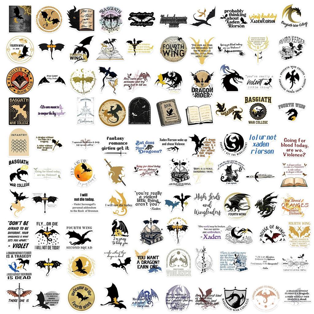100Pcs Fantasy Fourth Wing Novel Cartoon Sticker DIY Bike Travel Luggage Laptop Graffiti Waterproof Joke Sticker Gift