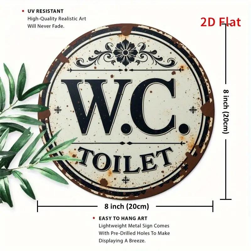 Hisun Жестяная вывеска Винтажная WC Туалет Ретро Металлическая жестяная живопись Рустик Потертый Ванная Комната Туалет Вывеска Круглая Настенное искусство Декор Классический Ретро Publi