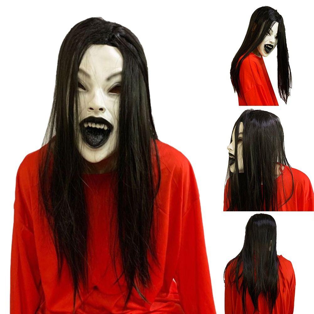 Latex Mask Halloween Decoration Long Hair Party Cosplay Costume Creepier Headgear Ghost House