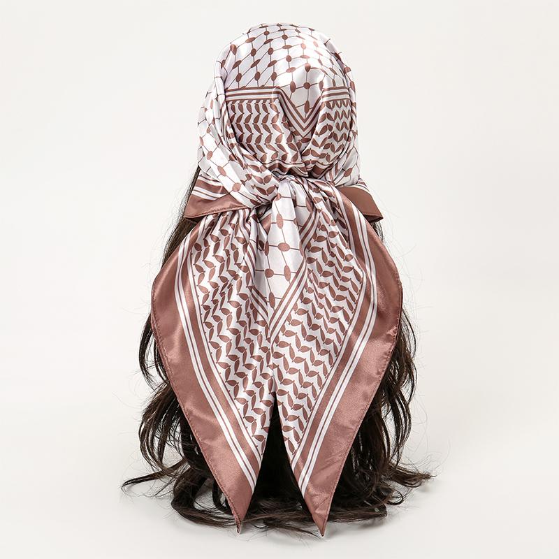 Satin Square Scarf Women Muslim Hijab Elegant Print Silk Neckerchief Shawl Wraps Headband Handle Hair Accessories Bandana