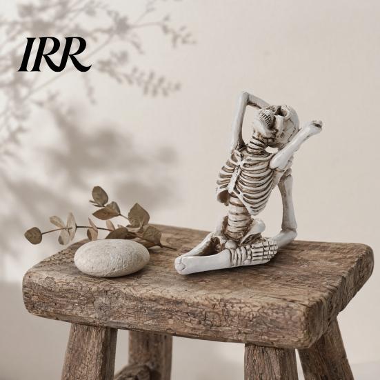 Creative Yoga Pose Skull Design Halloween Skeleton Statue, Funny Dead Figure for Party Decor, Distressed Texture Ornament Resin Gothic Haunted House,
