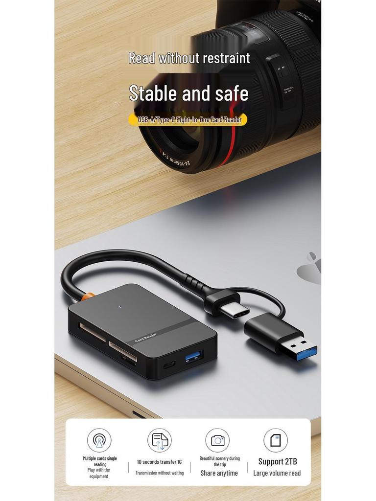 Кардридер OTG 8-в-1 для устройств Apple и Android: Поддержка карт TF/SD/MS/CF