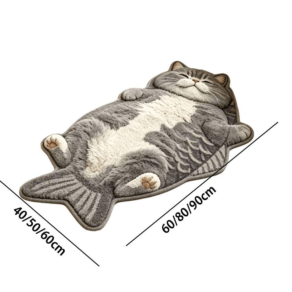 Easy to Clean Fish-Shaped Area Rug Non-Slip Cartoon Cat Carpet Funny Home Decor Carpet Bedrooms