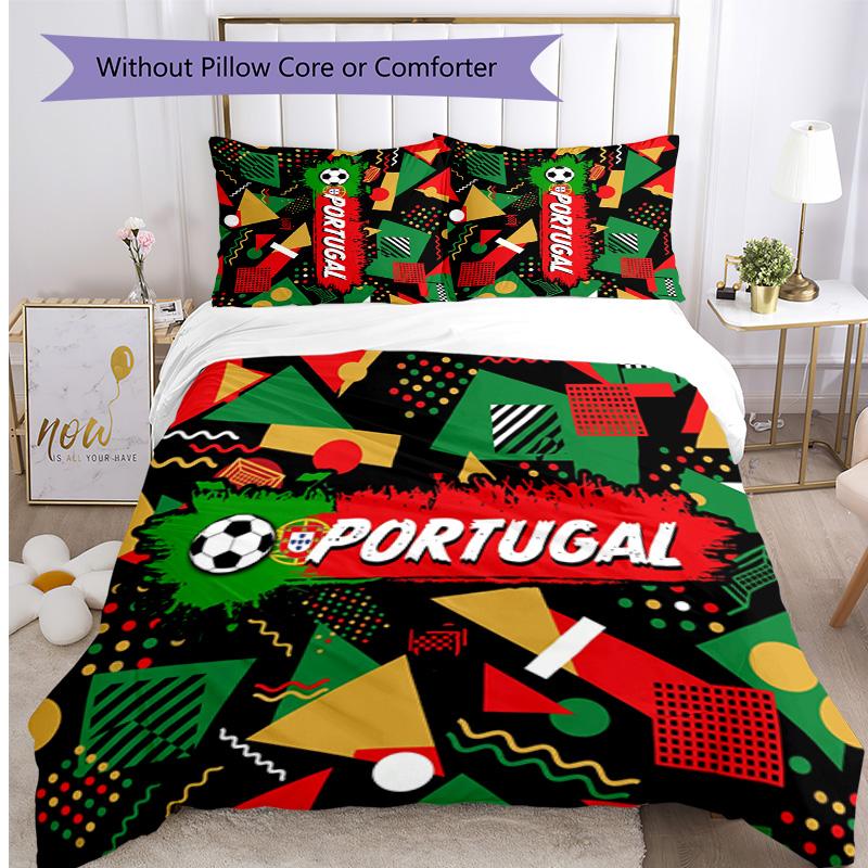 Portugal Football Printed Bedding 3 Piece Set Cozy Breathable Bed Cover Set as Housewarming Holiday Gift