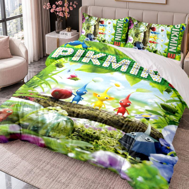 Pikmin 3Pcs Bedding Set Duvet Cover With Two Pillowcases For Bedroom Home Decoration