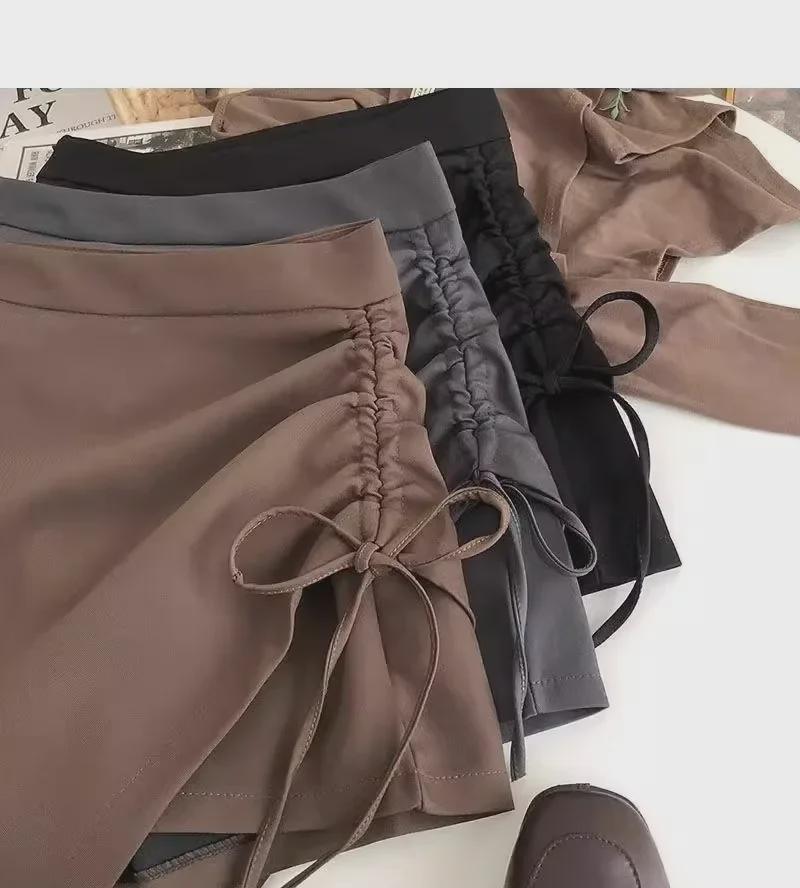 Spring 2024 Women's High Waist A-Line Pleated Drawstring Skirt - Slim, Fashionable Korean Style