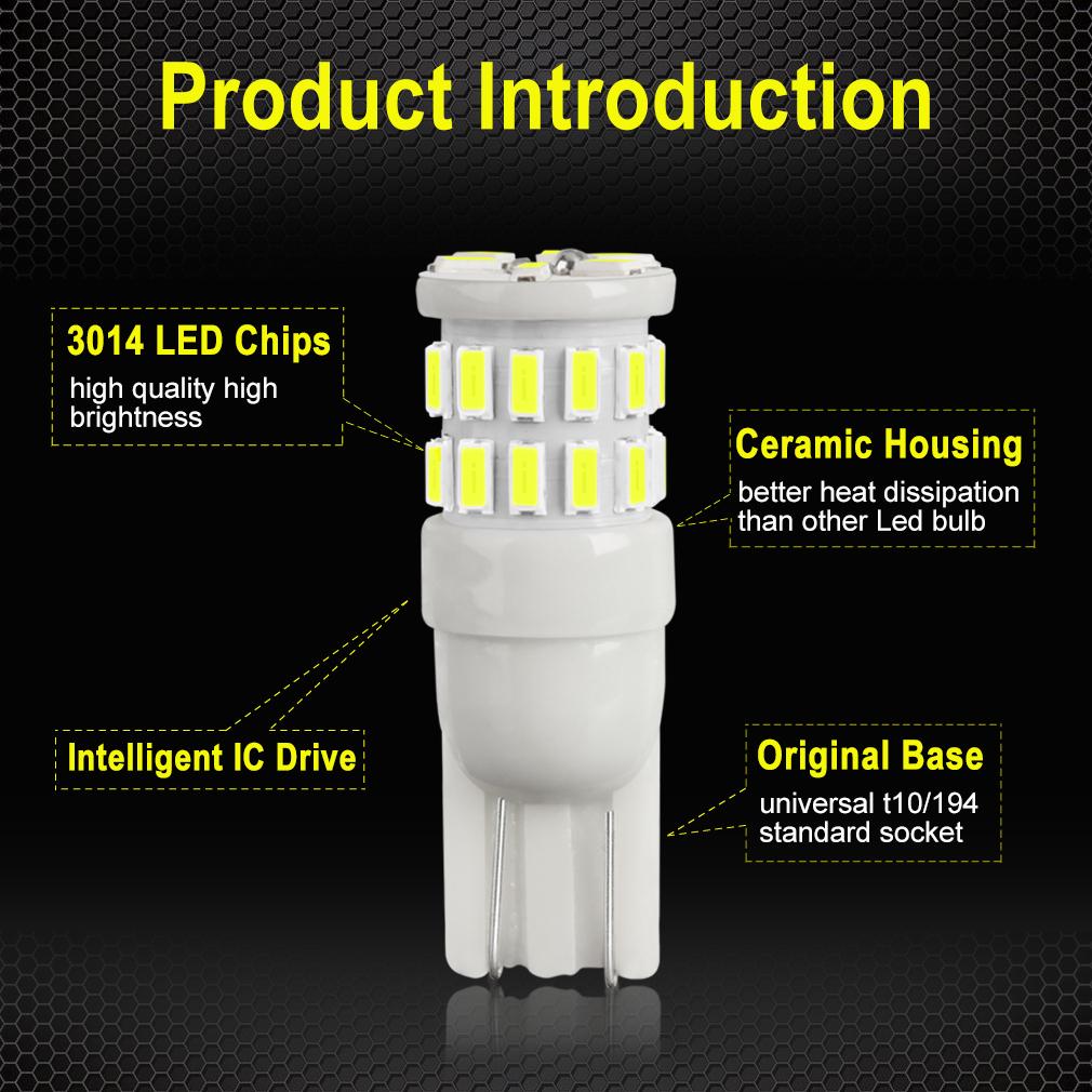 1Pc Ceramic T10 W5W 194 168 LED Bulb 3014 30SMD Auto Reading License Plate Light Marker Lamp Wedge Side Bulb Car Lights 6000K White 12V