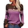 Herfst En Winter Vrouwen Crochet Temperament Commuter Tops Lange Mouwen Knit Stripe Colorblocking Ronde Hals Sweater