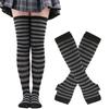 Winter Socks Gloves Set Striped Keep Warm Regular Fit Solid Color High Socks Arm Sleeves Set for Daily Wear