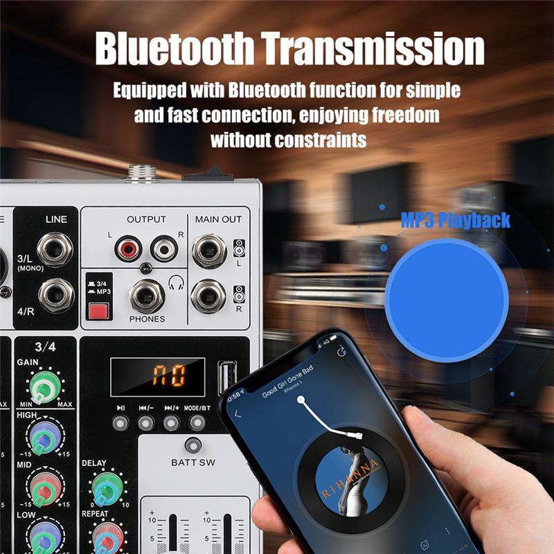 ABNR 48V Фантомное Питание Аудиомикшер 4 Канала XLR Bluetooth Портативная DJ Караоке Микшерная Консоль Для ПК MP3 Записи EU ШТЕКЕР
