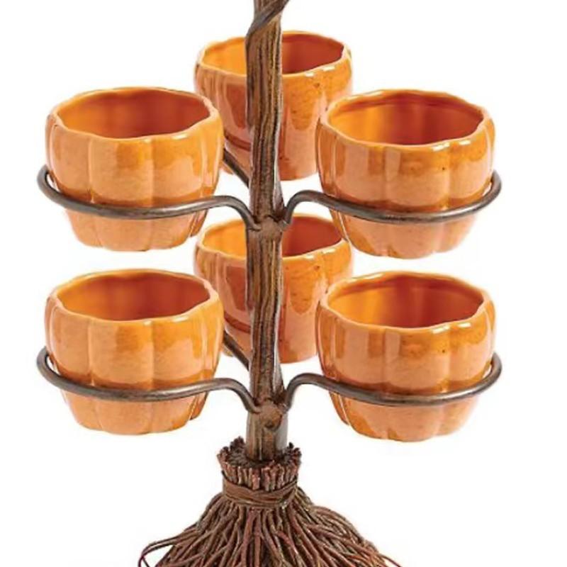 Halloween Witch Broom Pumpkin Cup Holder Tray Resin Craft Decor 3/4/6 Options