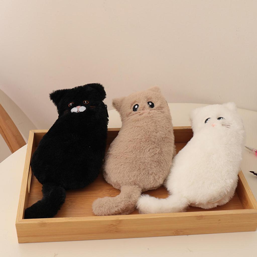 Pencil Case Cartoon Cat Shape Plush Pen Bag Large Capacity Lovely Plush Animal Pencil Organizer Case School Stationery Storage