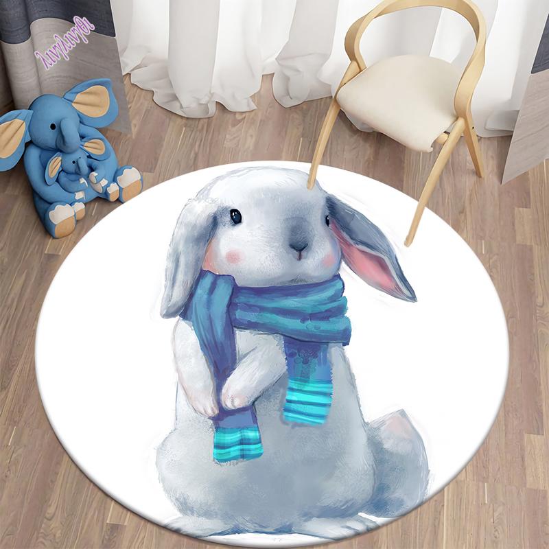 Круглый ковер с принтом кролика из мультфильма для дома, гостиной, детской спальни, украшения пола, нескользящий напольный коврик
