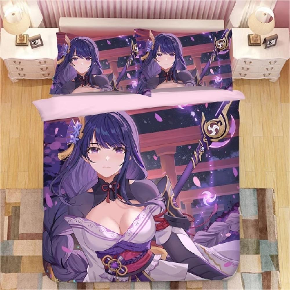 Аниме-персонаж, Наборы постельного белья из микрофибры, Детское постельное белье на молнии, Декор комнаты, Пододеяльник для подростков, взрослых, Фиолетовый‘