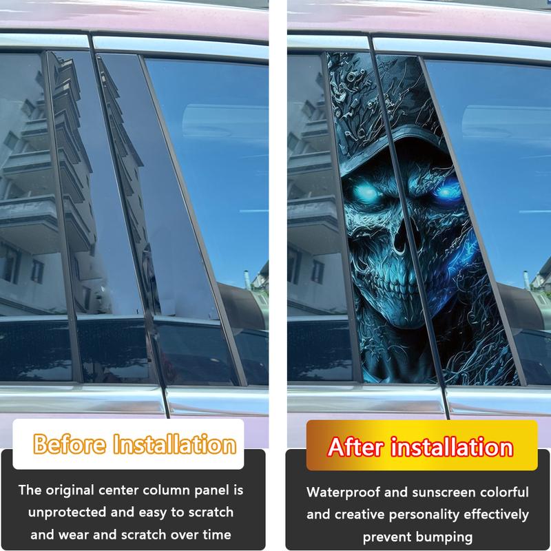 2Pcs/set Skull Skeleton Ghost Car Center Pillar Sticker Halloween Auto B Pillar Protective Film Decoration Scratch Cover Sticker