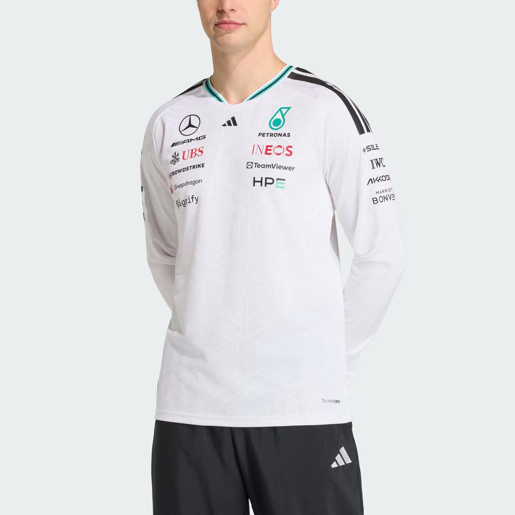 adidas Мерседес - Амг Петронас Формула 1 Команда Джерси Аутентичное Облегающее Спортивная Футболка с Длинным Рукавом Мужские Топы KE5308