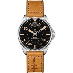 Мужские автоматические наручные часы Hamilton Khaki Aviation Day Date с кожаным ремешком, параллельный импорт H64645531