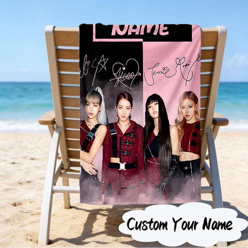 Custom Name Kpop Group Fashion Microfiber Beach Towel Super Soft & Absorbent for Bath, Beach, Travel Bath Time Accessory, Fan gifts