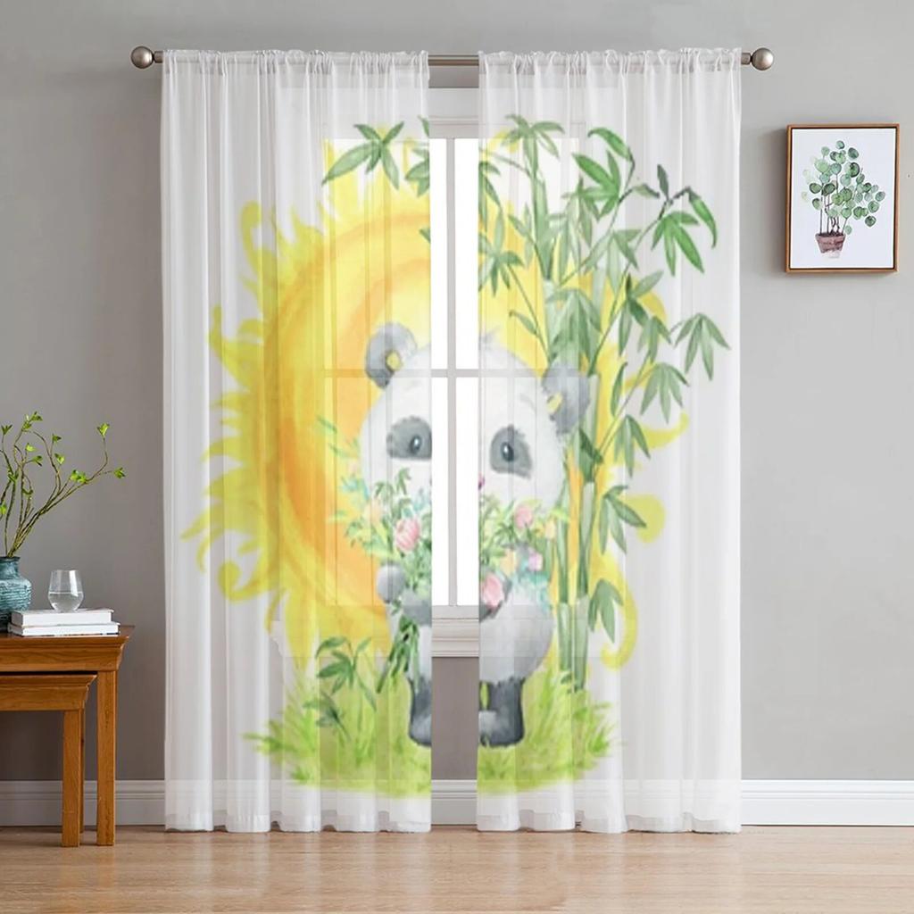 Милые бамбуковые прозрачные шторы с пандой для гостиной, тюлевые шторы для детской спальни, кухонные оконные шторы, панельные шторы