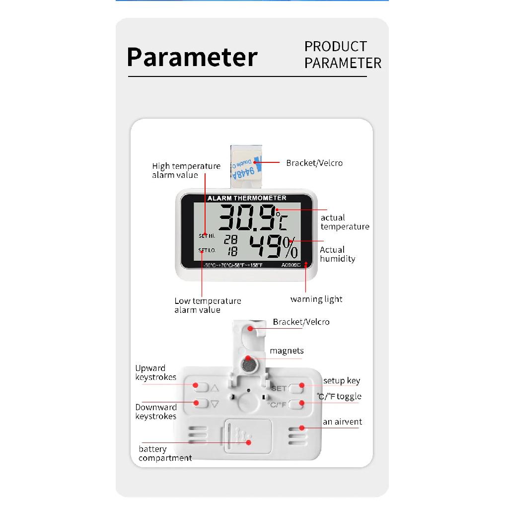 Fridge Thermometer With Hook Anti-Humidity Refrigerator Freezer Electric Digital Thermometer Temperature Monitor LCD Display