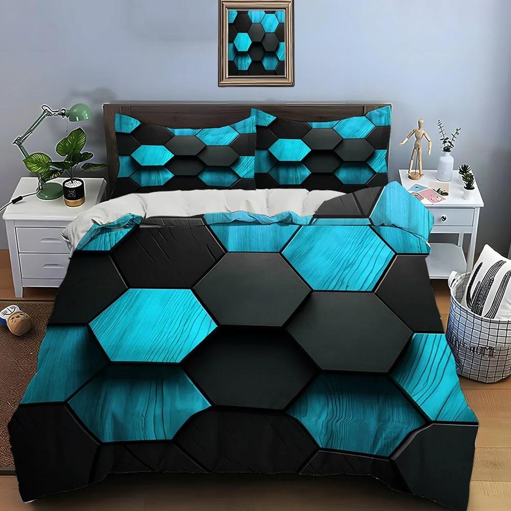 3D Honeycomb Square Gradient Color Print Bedding Set 1 Duvet Cover 1/2 Pillowcases Adult and Kids Bedding Set Luxury